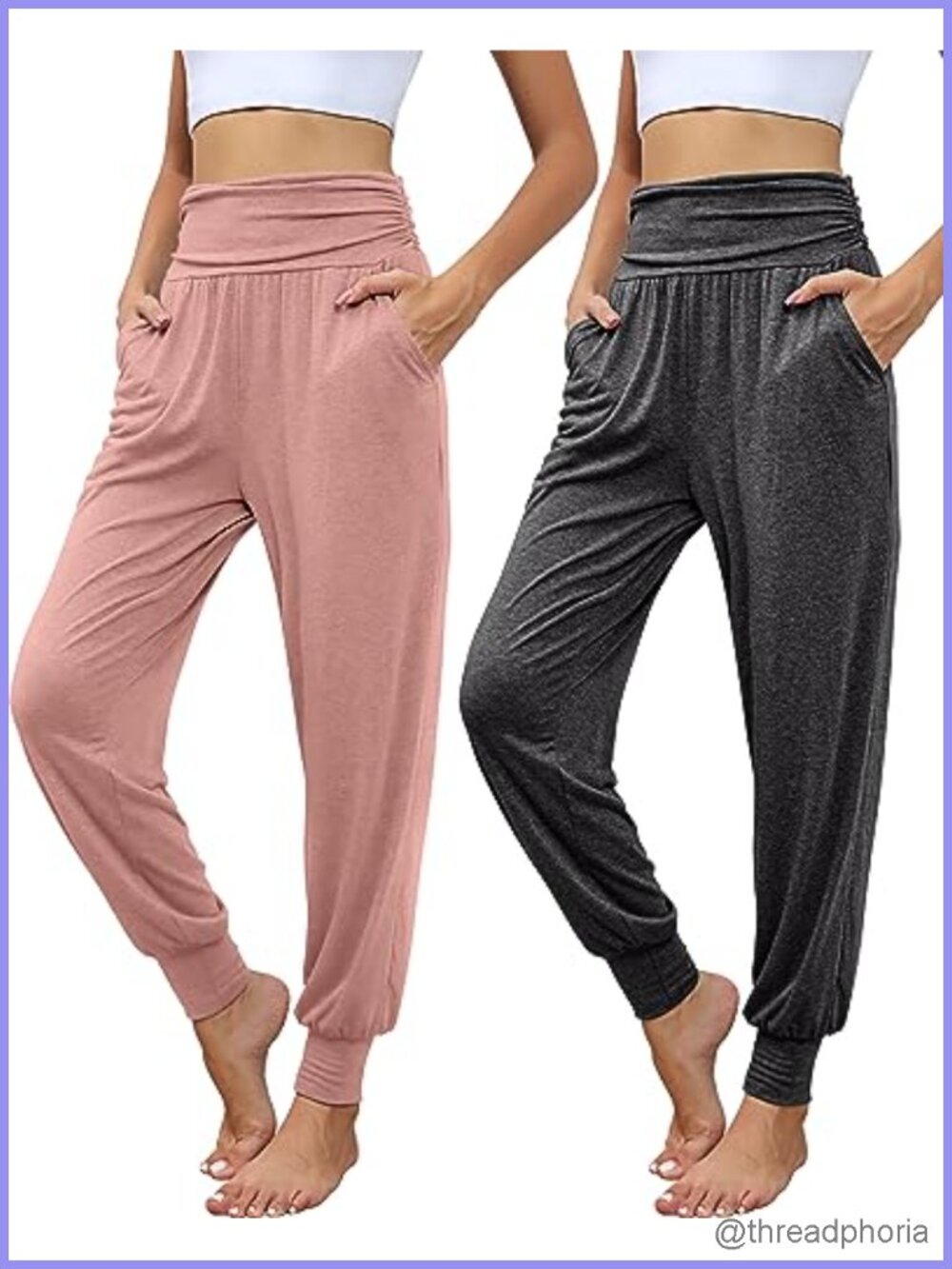 2 Pack Yoga Sweatpants High Waist Tapered Joggers with Pockets